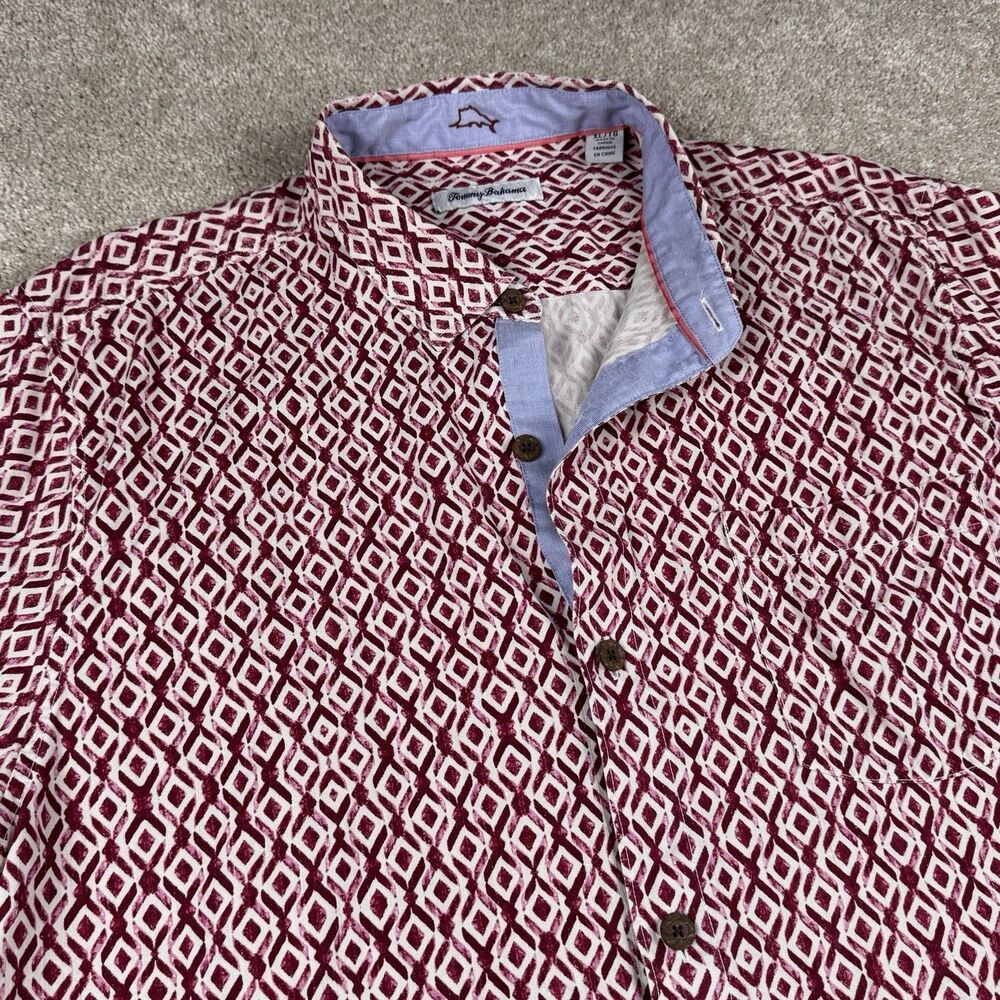 Tommy Bahama Men's Tropical 100% Silk Short Sleeve Button-Up Shirt XL Maroon